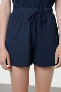 TRENDYOLMİLLA Navy Blue Teddy Bear Embroidered OF shorts Knitting Pajama Set - Image 4