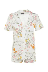 TRENDYOLMİLLA Multicolored 100% Cotton flower patterned OF shorts Knitting Pajama Set - Image 6