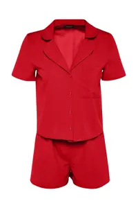 TRENDYOLMİLLA Dark Red terrycotton OF shorts Weaving Pajama Set - Image 6