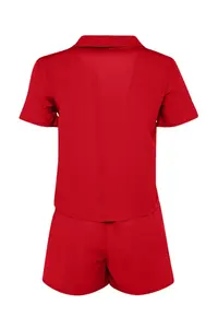 TRENDYOLMİLLA Dark Red terrycotton OF shorts Weaving Pajama Set - Image 8