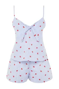 TRENDYOLMİLLA Mavi Striped Kalpli Rope Sleeveless Viscose OF shorts Weaving Pajama Set - Image 7