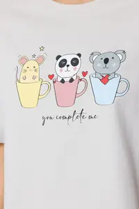 TRENDYOLMİLLA Light Gray 100% Cotton Fun Printed Knitting Pajama Set - Image 4