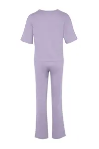 TRENDYOLMİLLA Lilac 100% Cotton Fun Printed Knitting Pajama Set - Image 8