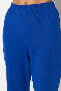 TRENDYOLMİLLA Navy Blue 100% Cotton Cherry Printed Knitting Pajama Set - Image 6