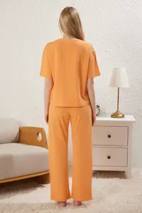 TRENDYOLMİLLA Orange 100% Cotton Koala Printed Knitting Pajama Set - Image 6