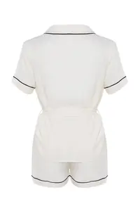 TRENDYOLMİLLA Beige Belted Piping Detailed Viscose OF shorts Maternity Weaving Pajama Set - Image 10