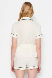 TRENDYOLMİLLA Beige Belted Piping Detailed Viscose OF shorts Maternity Weaving Pajama Set - Image 7