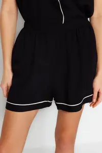 TRENDYOLMİLLA Black Belted Piping Detailed Viscose OF shorts Weaving Pajama Set - Image 5