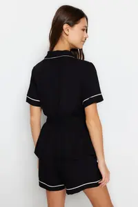 TRENDYOLMİLLA Black Belted Piping Detailed Viscose OF shorts Weaving Pajama Set - Image 7