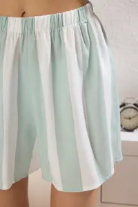TRENDYOLMİLLA MINT-Ecru Striped Rope Sleeveless Viscose OF shorts Weaving Pajama Set - Image 3