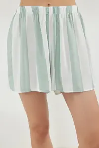 TRENDYOLMİLLA MINT-Ecru Striped Rope Sleeveless Viscose OF shorts Weaving Pajama Set - Image 5