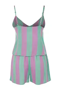 TRENDYOLMİLLA Multicolored Striped Rope Sleeveless Viscose OF shorts Weaving Pajama Set - Image 9
