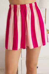 TRENDYOLMİLLA Pink Striped Rope Sleeveless Viscose OF shorts Weaving Pajama Set - Image 4