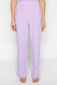 TRENDYOLMİLLA Lilac Cotton Polka Dot Rope Sleeveless Knitting Pajama Set - Image 6