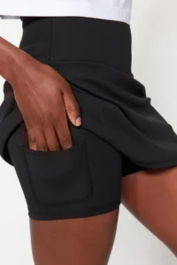 TRENDYOLMİLLA Black Reflector Printed 2 Layer OF shorts with pocket Tennis Knitting Sports Shorts Skirt - Image 2