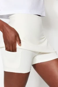 TRENDYOLMİLLA Ecru Reflector Printed 2 Layer OF shorts with pocket Tennis Knitting Sports Shorts Skirt - Image 2