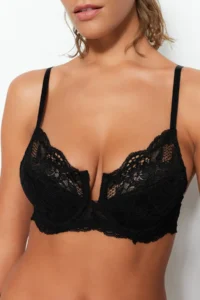 TRENDYOLMİLLA Black Lace Rope Sleeveless U underwire without filling Covered balconette Knitting Bra - Image 3