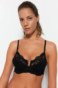 TRENDYOLMİLLA Black Lace Rope Sleeveless U underwire without filling Covered balconette Knitting Bra - Image 7