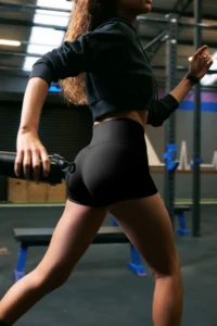 TRENDYOLMİLLA Black Shaping Belde Reflector Printed Knitting Sports Ekstra Shorts/Short Leggings - Image 2