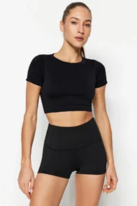 TRENDYOLMİLLA Black Shaping Belde Reflector Printed Knitting Sports Ekstra Shorts/Short Leggings - Image 5
