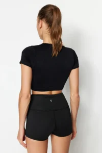 TRENDYOLMİLLA Black Shaping Belde Reflector Printed Knitting Sports Ekstra Shorts/Short Leggings - Image 8