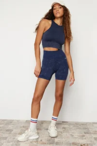 TRENDYOLMİLLA Mavi seamless/Seamless Washable Knitting Sports Shorts/Short Leggings - Image 2