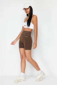 TRENDYOLMİLLA Brown seamless/Seamless Washable Knitting Sports Shorts/Short Leggings - Image 3