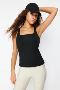 TRENDYOLMİLLA Black Shaping 2 Layer Padded Sports Bra Square Neck Knitting Sports Top/Blouse - Image 2