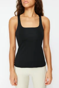 TRENDYOLMİLLA Black Shaping 2 Layer Padded Sports Bra Square Neck Knitting Sports Top/Blouse - Image 5