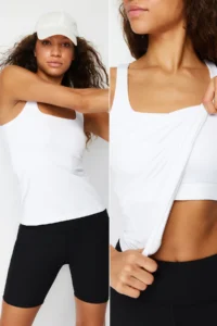 TRENDYOLMİLLA White Shaping 2 Layer Padded Sports Bra Square Neck Knitting Sports Top/Blouse