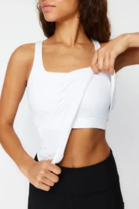 TRENDYOLMİLLA White Shaping 2 Layer Padded Sports Bra Square Neck Knitting Sports Top/Blouse - Image 2