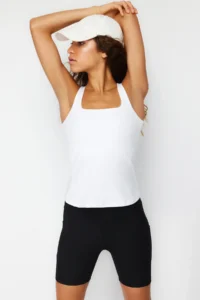 TRENDYOLMİLLA White Shaping 2 Layer Padded Sports Bra Square Neck Knitting Sports Top/Blouse - Image 3