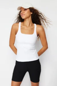 TRENDYOLMİLLA White Shaping 2 Layer Padded Sports Bra Square Neck Knitting Sports Top/Blouse - Image 4