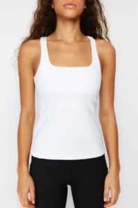 TRENDYOLMİLLA White Shaping 2 Layer Padded Sports Bra Square Neck Knitting Sports Top/Blouse - Image 5
