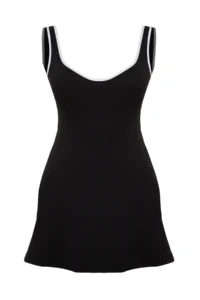 TRENDYOLMİLLA Black Piping Detailed 2 Layer Tennis Knitting Sports Dress with Shorts - Image 8