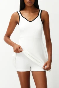 TRENDYOLMİLLA White Piping Detailed 2 Layer Tennis Knitting Sports Dress with Shorts Inside - Image 4
