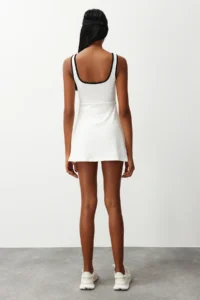 TRENDYOLMİLLA White Piping Detailed 2 Layer Tennis Knitting Sports Dress with Shorts Inside - Image 6