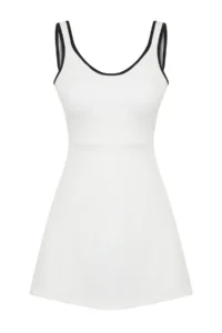 TRENDYOLMİLLA White Piping Detailed 2 Layer Tennis Knitting Sports Dress with Shorts Inside - Image 7