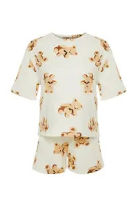 TRENDYOLMİLLA Ecru 100% Cotton Teddy Bear OF shorts Knitting Pajama Set - Image 7