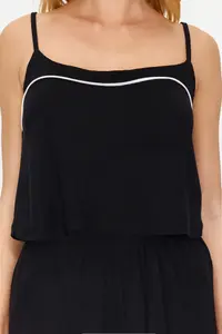 TRENDYOLMİLLA Black Bias Detailed Rope Sleeveless Viscose OF shorts Knitting Pajama Set - Image 4