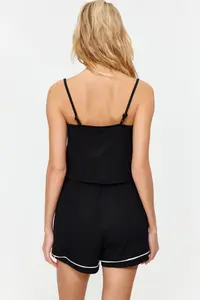 TRENDYOLMİLLA Black Bias Detailed Rope Sleeveless Viscose OF shorts Knitting Pajama Set - Image 6