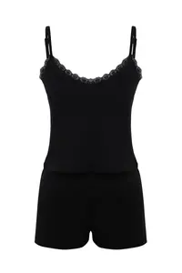 TRENDYOLMİLLA Black Lace Rope Sleeveless Viscose OF shorts Knitting Pajama Set - Image 7