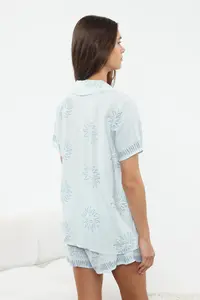 TRENDYOLMİLLA Mavi Galaxy Patterned Viscose OF shorts Weaving Pajama Set - Image 6