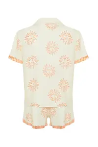 TRENDYOLMİLLA Ecru-Orange Güneş Patterned Viscose OF shorts Weaving Pajama Set - Image 8