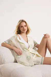 TRENDYOLMİLLA MINT Galaxy Patterned Viscose OF shorts Weaving Pajama Set - Image 2