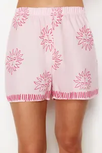 TRENDYOLMİLLA Pink Güneş Patterned Viscose OF shorts Weaving Pajama Set - Image 5