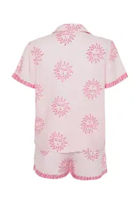 TRENDYOLMİLLA Pink Güneş Patterned Viscose OF shorts Weaving Pajama Set - Image 8