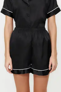 TRENDYOLMİLLA Black Piping Detailed Satin OF shorts Weaving Pajama Set - Image 6