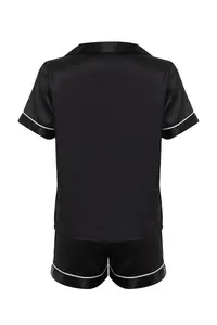 TRENDYOLMİLLA Black Piping Detailed Satin OF shorts Weaving Pajama Set - Image 9