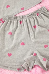 TRENDYOLMİLLA Gray 100% Cotton Kalpli OF shorts Knitting Pajama Set - Image 6